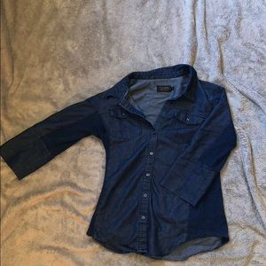 Denim 3/4 Sleeve Button Down Shirt